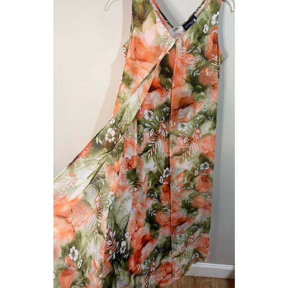 Anthony Original Coral Green Floral Chiffon Overlay Maxi Dress Size Small - Picture 3 of 10